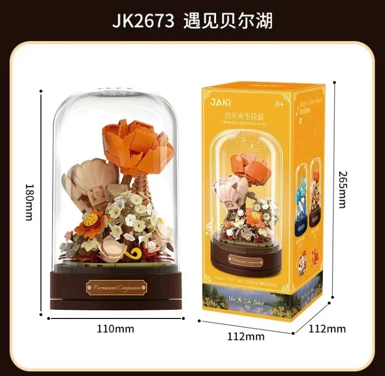 Block Building Romantic Flower Music Box | Blue Rose Autumn Flower - DIY Valentine Wedding Handmade Gift