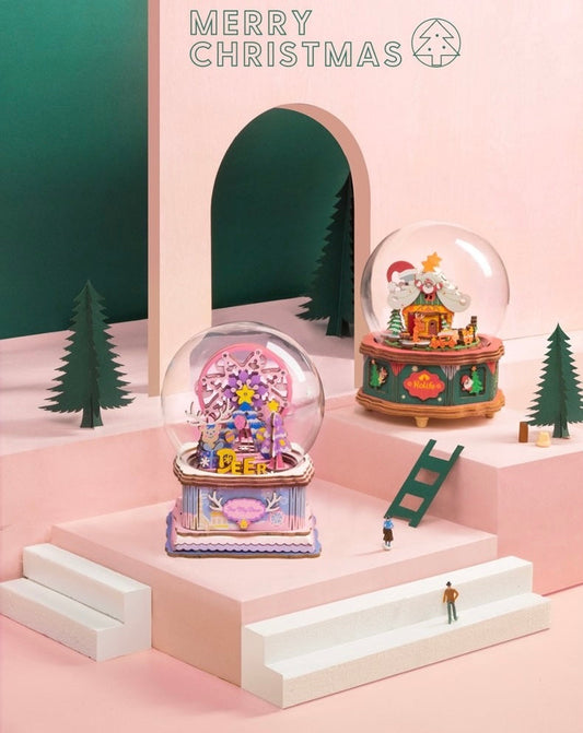 Craft Kits Wooden Music Box | Merry Christmas & Christmas Pink Deer - DIY Handmade Mini World Miniature Gift