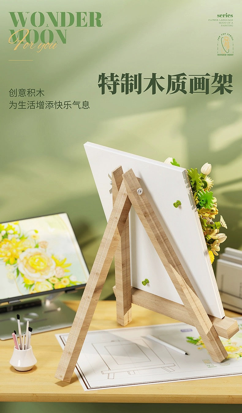 Block Building Romantic Flower Frame | Purple Blue White Green - DIY Handmade Mini World Miniature Gift