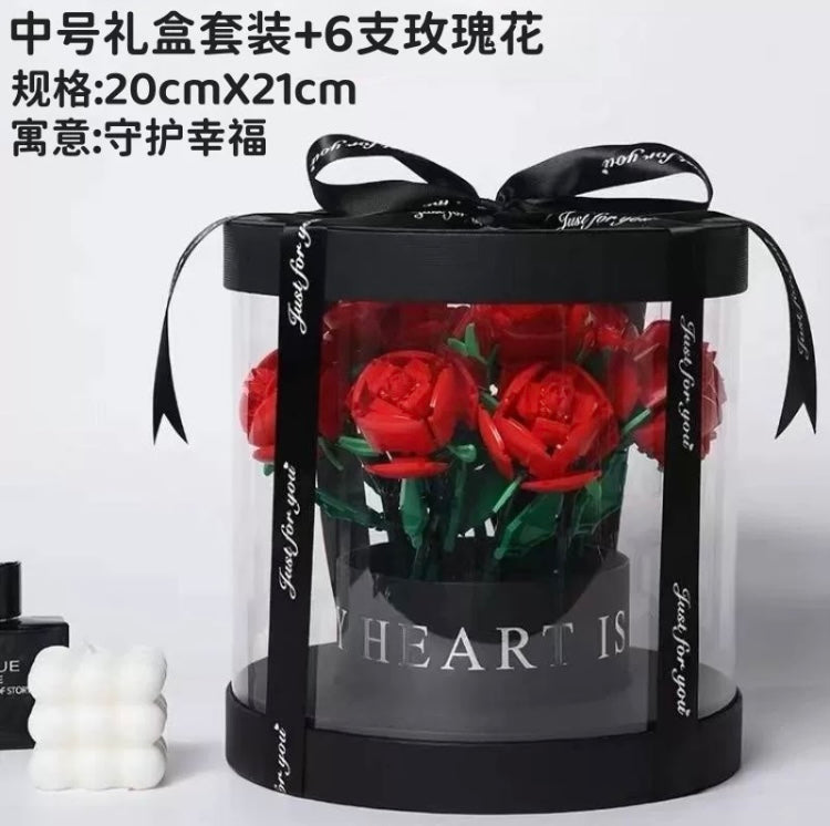 Block Building Romantic Elernal Flowers Bouquet Gift Box | Pink Red Blue White Rose - with LED Lights Valentine Wedding Gift DIY Handmade Gift