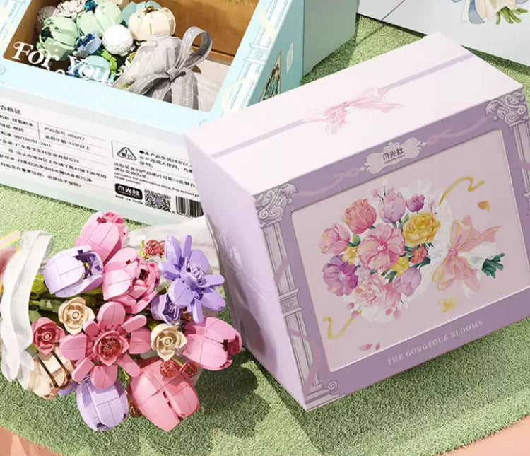 Craft Kits Romantic Flower Bouquet | Pink Tulip Blue The Stars - with LED Lights Valentine Wedding Gift DIY Handmade Gift