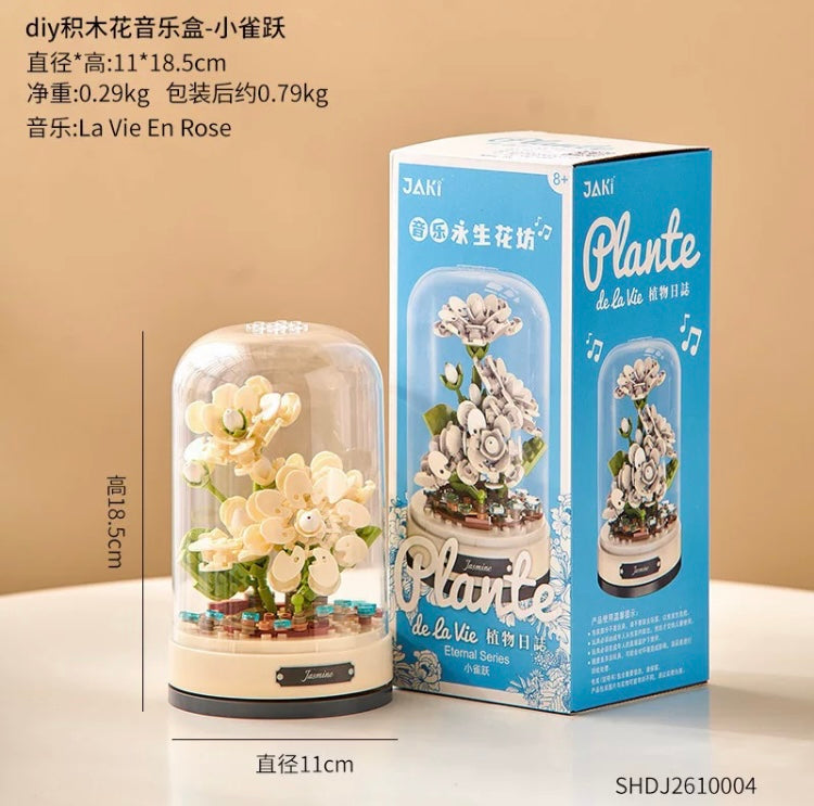 Block Building Romantic Flower Music Box | Hibiscus Rose Lily Bell Jasmine - DIY Valentine Wedding Handmade Gift