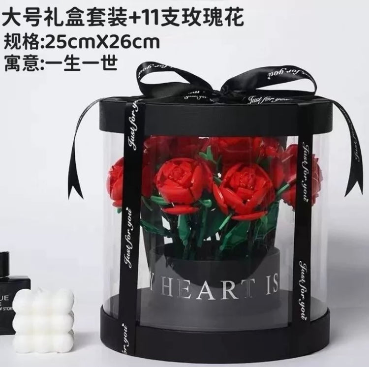 Block Building Romantic Elernal Flowers Bouquet Gift Box | Pink Red Blue White Rose - with LED Lights Valentine Wedding Gift DIY Handmade Gift