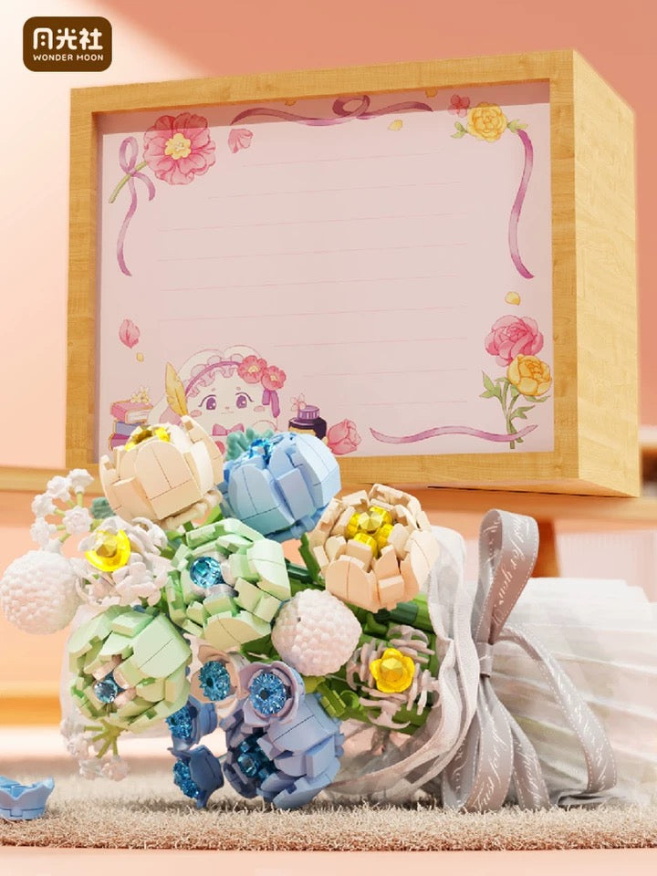 Craft Kits Romantic Flower Bouquet | Pink Tulip Blue The Stars - with LED Lights Valentine Wedding Gift DIY Handmade Gift