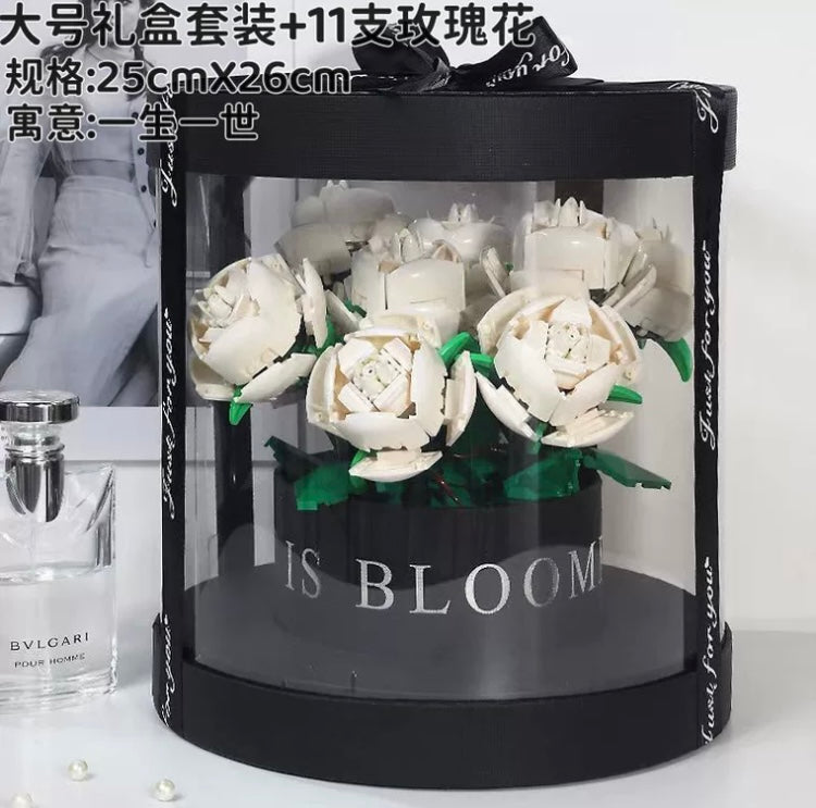 Block Building Romantic Elernal Flowers Bouquet Gift Box | Pink Red Blue White Rose - with LED Lights Valentine Wedding Gift DIY Handmade Gift