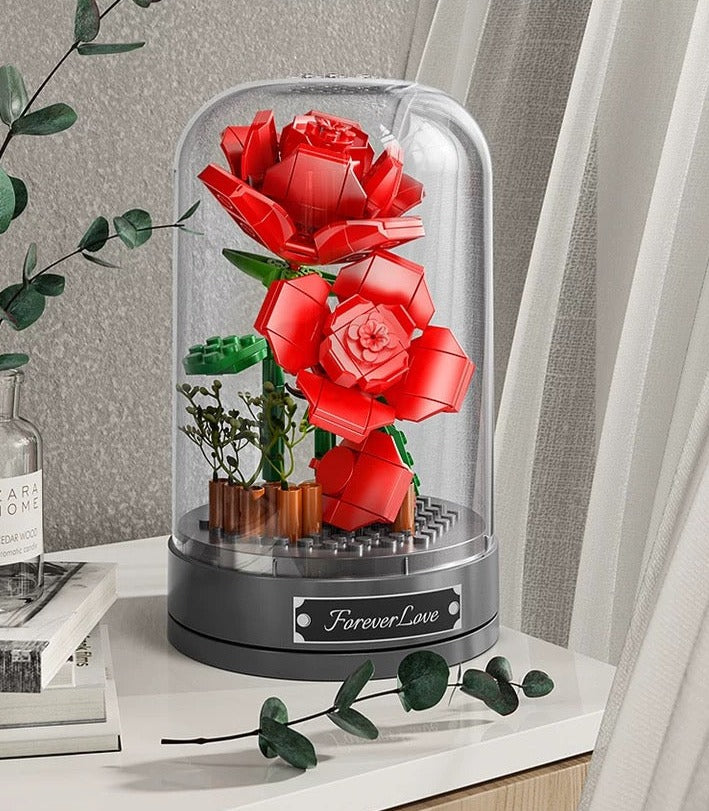 Block Building Romantic Flower Music Box | Hibiscus Rose Lily Bell Jasmine - DIY Valentine Wedding Handmade Gift