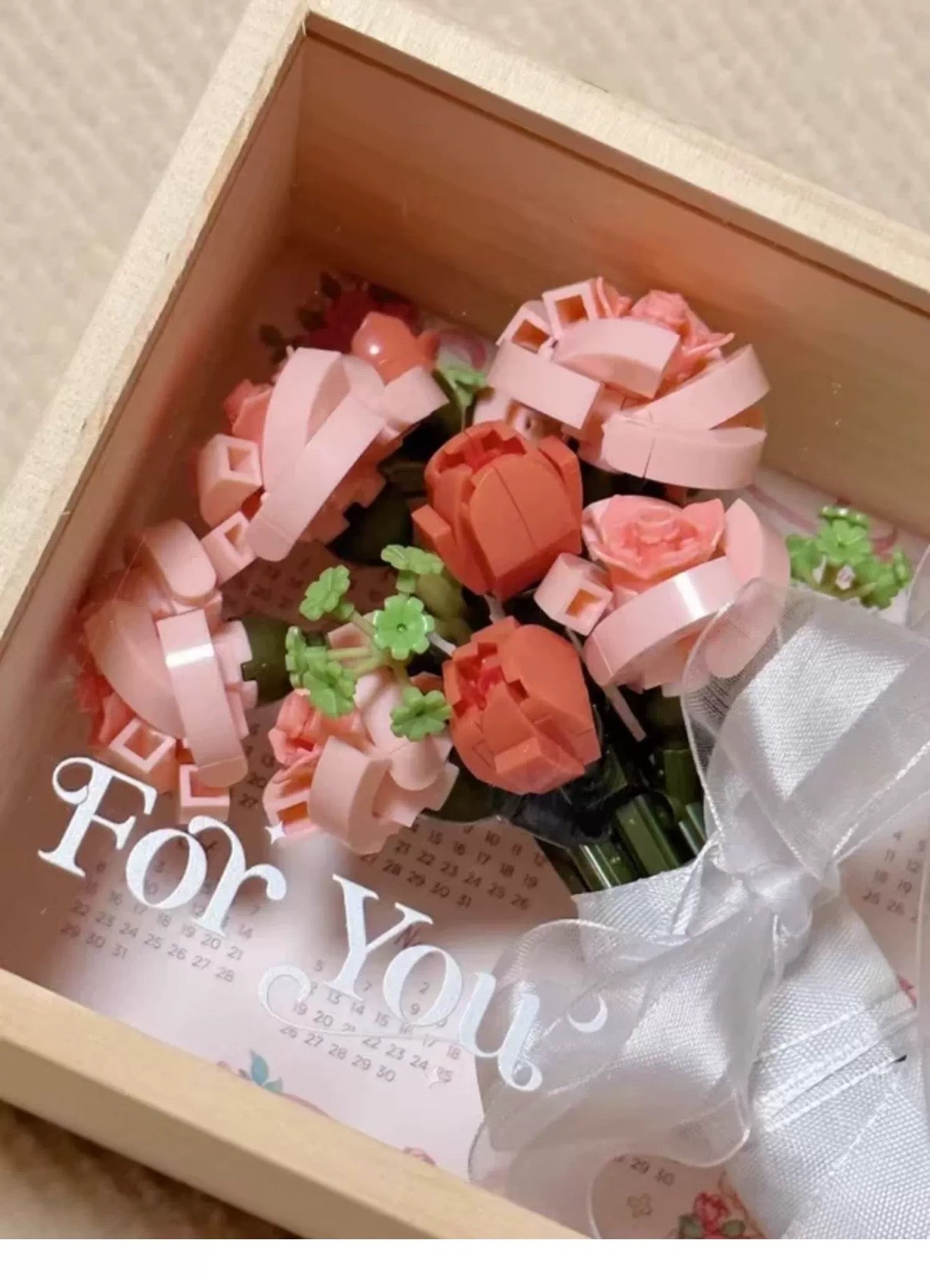 Block Building Romantic Flower Bouquet  | Pink Rose Yellow Rose - with LED Lights Valentine Wedding Gift DIY Handmade Gift