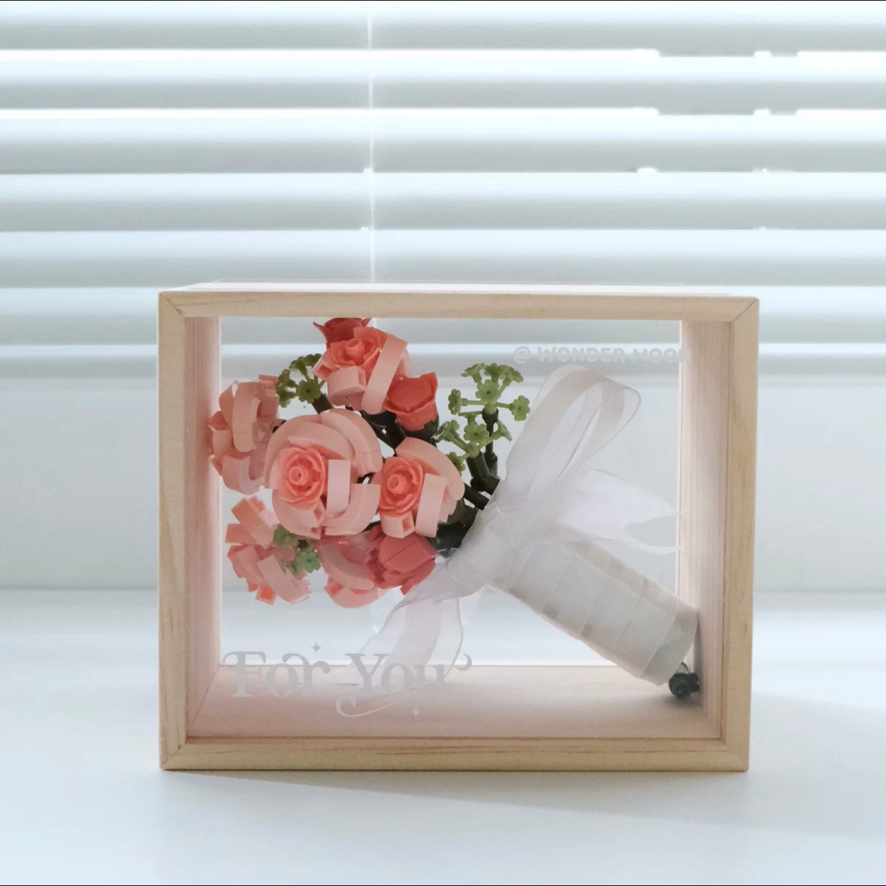 Block Building Romantic Flower Bouquet  | Pink Rose Yellow Rose - with LED Lights Valentine Wedding Gift DIY Handmade Gift