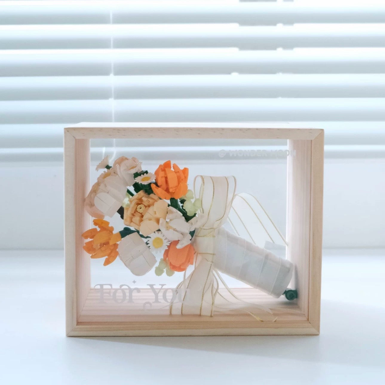 Block Building Romantic Flower Bouquet  | Pink Rose Yellow Rose - with LED Lights Valentine Wedding Gift DIY Handmade Gift