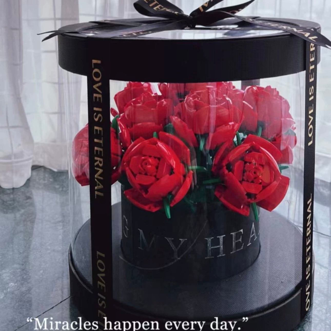 Block Building Romantic Elernal Flowers Bouquet Gift Box | Pink Red Blue White Rose - with LED Lights Valentine Wedding Gift DIY Handmade Gift