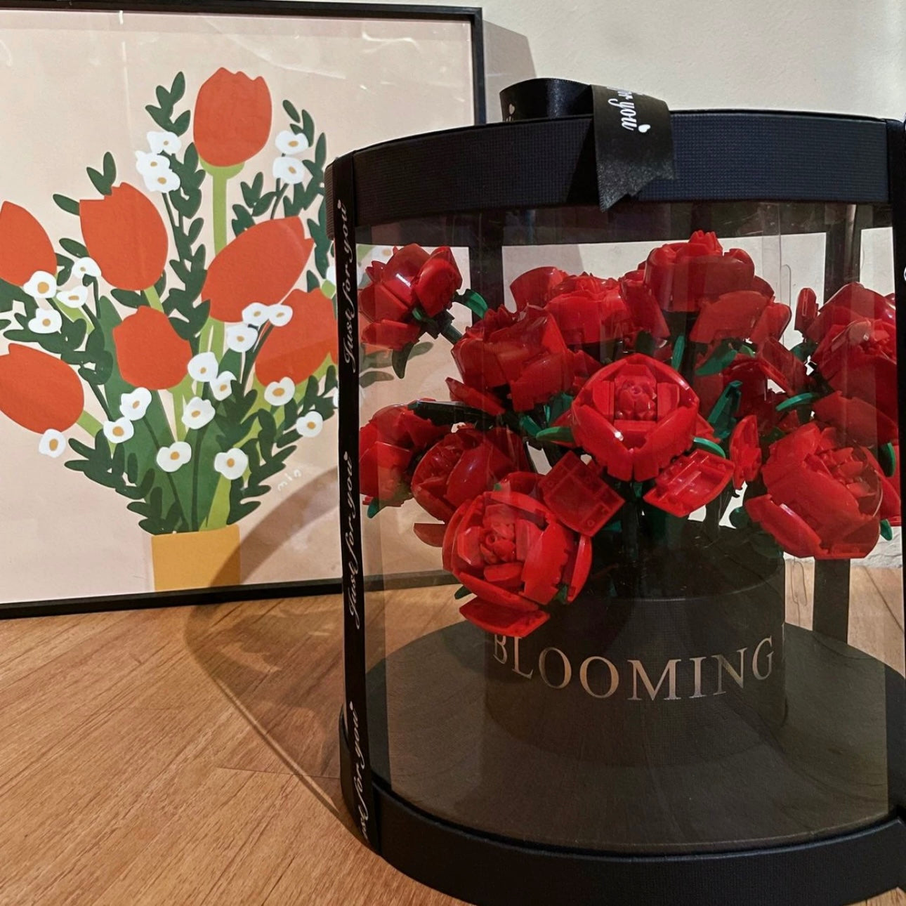 Block Building Block Romantic Elernal Flowers Bouquet Gift Box | Pink Red Blue White Rose - with LED Lights Valentine Wedding Gift DIY Handmade Gift