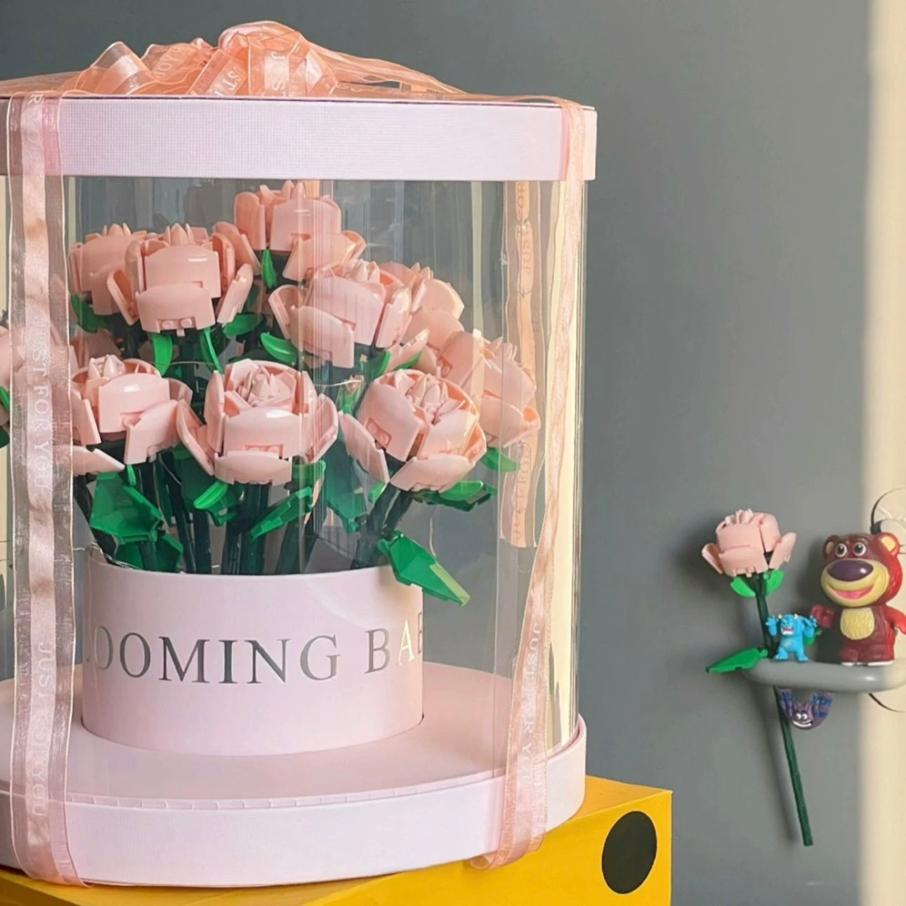 Block Building Block Romantic Elernal Flowers Bouquet Gift Box | Pink Red Blue White Rose - with LED Lights Valentine Wedding Gift DIY Handmade Gift