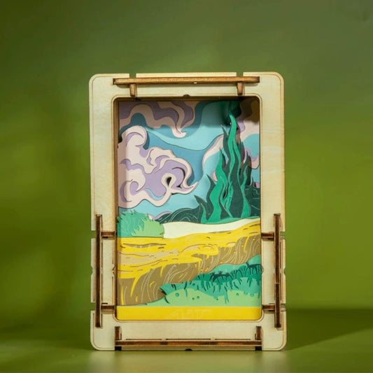 DIY Wooden Jigsaw Puzzle Multi-Purpose World Famous Paintings | Wheatfield with Cypress - Art Frame Home Decoration Gift